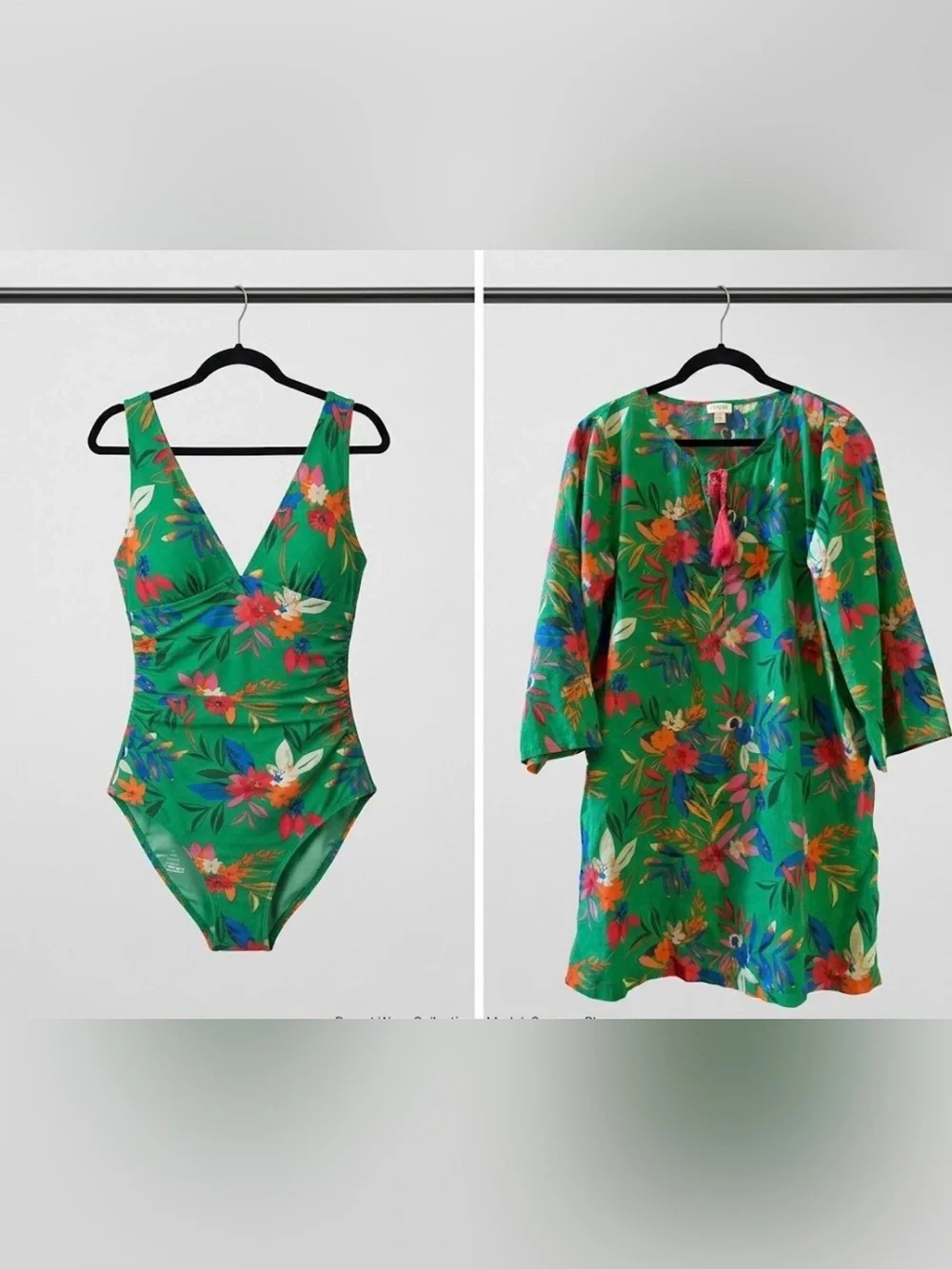 J.Crew Bright Clover Tropical Floral Coverup Tunic & Matching Swimsuit Set-Large